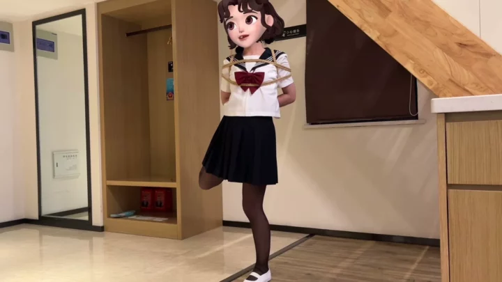 Screenshot 3 from Sailor suit, Shiny black silk, White belt, One-leg hanging and tied