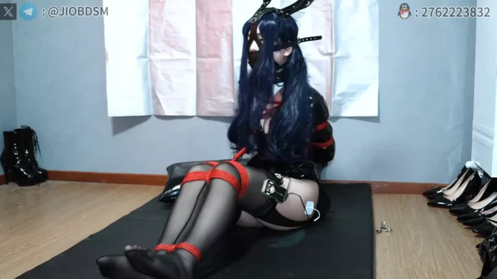 JIOBDSM: Bunny Girl Gets Electrified in Silk & Rope Bondage