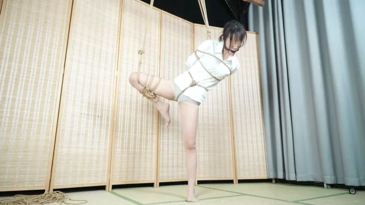 Elephant Man: Bound in White, One Leg Tied & Blindfolded