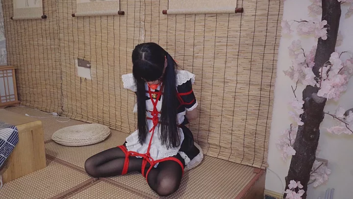 Black silk and red rope maid sister bondage training