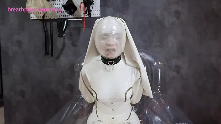 Screenshot 1 from White nun latex suit suffocates